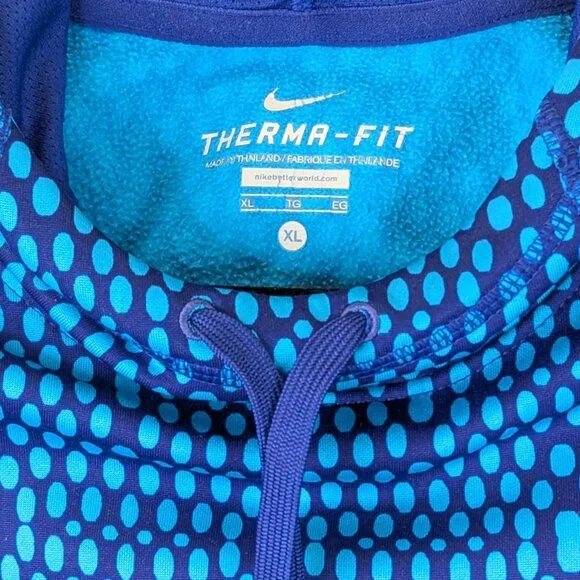 Nike Therma-Fit Hoodie Women’s XL Blue Geometric Hooded Sweatshirt Pullover - Picture 3 of 7